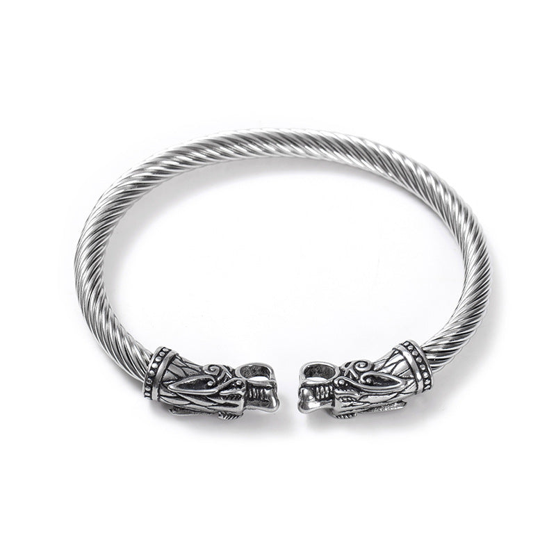 Asgard Crafted Grey Wolf 's Head Torc Bracelet